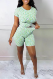 Pink Fashion Patchwork Backless O Neck Short Sleeve Two Pieces