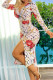 White Fashion Elegant Print Patchwork V Neck One Step Skirt Dresses