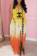 Yellow Fashion Casual Tie Dye Letter Spaghetti Strap A Line Dresses