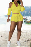 Green Fashion Casual Solid Hollowed Out Hooded Collar Long Sleeve Two Pieces
