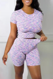 Pink Fashion Patchwork Backless O Neck Short Sleeve Two Pieces