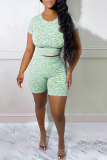 Pink Fashion Patchwork Backless O Neck Short Sleeve Two Pieces