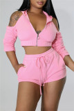 Green Fashion Casual Solid Hollowed Out Hooded Collar Long Sleeve Two Pieces