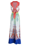Multicolor Casual Print Patchwork V Neck Regular Jumpsuits