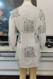 White Casual Print Patchwork Buckle Turndown Collar Shirt Dress Dresses