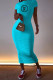 Cyan Fashion Casual Print Letter O Neck One Step Skirt Dresses