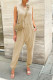 Apricot Casual Solid Patchwork Pocket V Neck Loose Jumpsuits