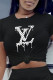 Black Fashion Street Print Patchwork Letter O Neck T-Shirts