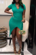 Dark Green Fashion Solid Patchwork Turndown Collar Shirt Dress Dresses