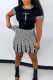 Black And White Fashion Casual Print Patchwork O Neck Short Sleeve Two Pieces
