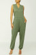 Gray Green Casual Solid Patchwork Pocket V Neck Loose Jumpsuits