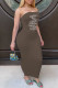 Coffee Fashion Sexy Print Letter Strapless One Step Skirt Dresses