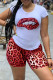 Red Casual Print Patchwork O Neck Short Sleeve Two Pieces