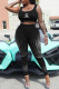 Black Fashion Sexy Print Patchwork U Neck Sleeveless Two Pieces