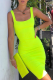 Fluorescent Green Sexy Solid Patchwork Square Collar Pencil Skirt Dresses