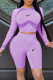 Light Purple Fashion Sportswear Print Patchwork O Neck Long Sleeve Two Pieces
