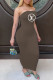 Coffee Fashion Sexy Print Letter Strapless One Step Skirt Dresses