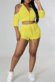 Green Fashion Casual Solid Hollowed Out Hooded Collar Long Sleeve Two Pieces