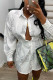 White Casual Print Patchwork Buckle Turndown Collar Shirt Dress Dresses