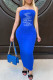 Blue Fashion Sexy Print Letter Strapless One Step Skirt Dresses