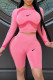Pink Fashion Sportswear Print Patchwork O Neck Long Sleeve Two Pieces