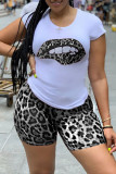 Red Casual Print Patchwork O Neck Short Sleeve Two Pieces