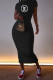 Black Fashion Casual Print Letter O Neck One Step Skirt Dresses