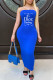 Blue Fashion Sexy Print Letter Strapless One Step Skirt Dresses