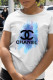 White Fashion Work Print Patchwork O Neck T-Shirts