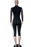 Rose Red Sexy Solid Patchwork See-through Zipper Collar Regular Rompers