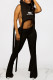 Black Fashion Sexy Print Patchwork Turtleneck Sleeveless Two Pieces