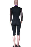 Rose Red Sexy Solid Patchwork See-through Zipper Collar Regular Rompers