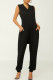 Black Casual Solid Patchwork Pocket V Neck Loose Jumpsuits