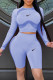 Baby Blue Fashion Sportswear Print Patchwork O Neck Long Sleeve Two Pieces