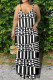 Black Sexy Print Patchwork Spaghetti Strap Sling Dress Dresses