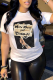 White Fashion Daily Print Letter O Neck T-Shirts