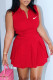 Red Fashion Casual Print Patchwork Turndown Collar Sleeveless Two Pieces