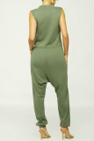 White Casual Solid Patchwork Pocket V Neck Loose Jumpsuits