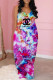 Red Fashion Casual Tie Dye Letter Spaghetti Strap A Line Dresses
