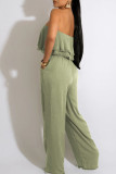 Black Casual Solid Patchwork Strapless Straight Jumpsuits