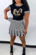 Khaki Fashion Casual Print Patchwork O Neck Short Sleeve Two Pieces