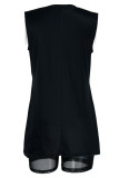 Black Casual Print Tassel Patchwork V Neck Sleeveless Two Pieces