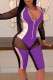 Purple Sexy Solid Patchwork See-through Zipper Collar Regular Rompers
