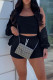 Black Casual Solid Patchwork Long Sleeve Three Pieces