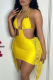 Yellow Sexy Solid Tassel Hollowed Out Halter Pencil Skirt Dresses