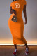 Orange Fashion Casual Print Letter O Neck One Step Skirt Dresses