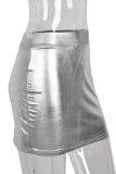 Silver Fashion Solid Patchwork Skinny High Waist Pencil Solid Color Bottoms