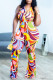 Colour Sexy Print Patchwork Backless Halter Straight Jumpsuits