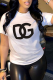 White Fashion Street Print Patchwork O Neck T-Shirts