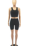 Black Casual Sportswear Solid Patchwork U Neck Two Pieces